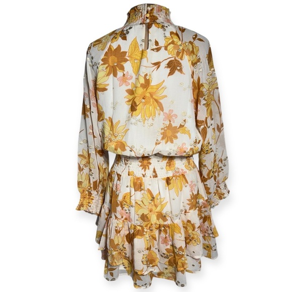 BTFL-life Retro Floral Ambrielle Floral Smocked Long Sleeve Mini Dress Large - Picture 4 of 8